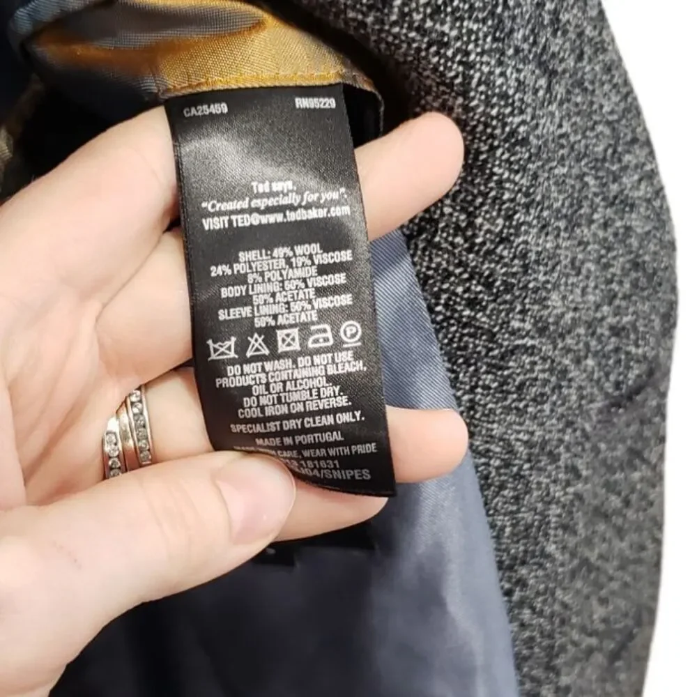 Ted Baker Gray Snipes Semi Plain Wool Blend Two Button Blazer XL